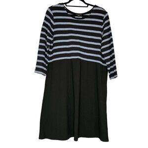J. Jill Wearever Collection blue and black‎ striped knit long sleeve midi dress.